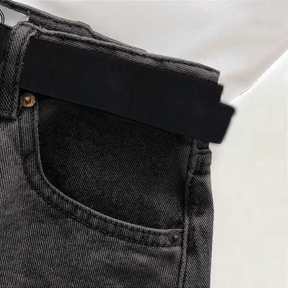 Women Casual High Street Denim Shorts with Belt Pocket High Waist A-Line Jean Shorts Versatile Ripped Trousers Summer Streetwear