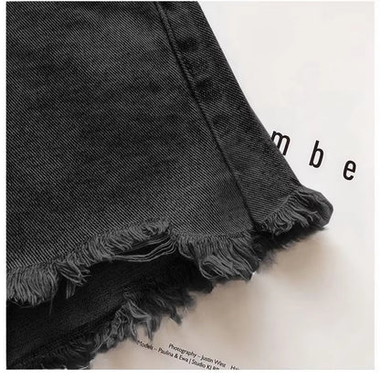 Women Casual High Street Denim Shorts with Belt Pocket High Waist A-Line Jean Shorts Versatile Ripped Trousers Summer Streetwear