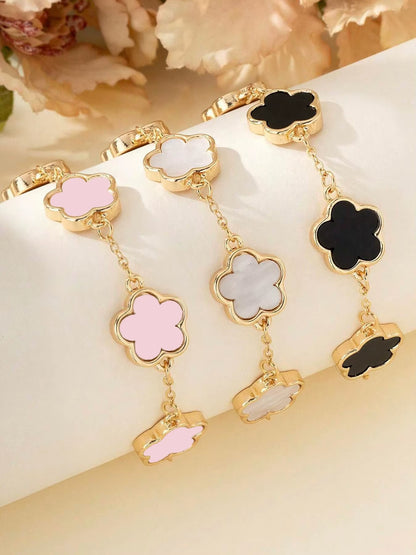 3 Pcs Fashion Classic Black Pink and White Clover Design Bracelet Set or Accessories, Bracelet Suitable for Daily Wear, Ideal Gi