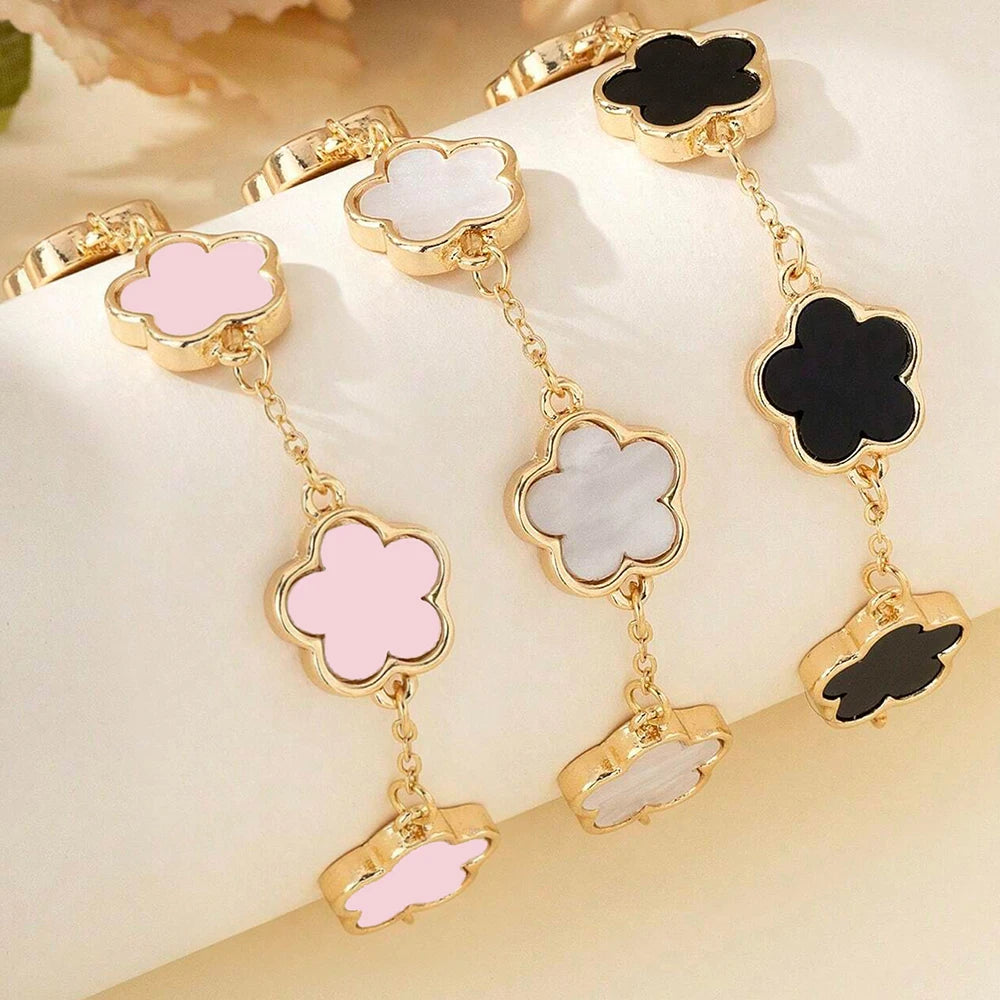 3 Pcs Fashion Classic Black Pink and White Clover Design Bracelet Set or Accessories, Bracelet Suitable for Daily Wear, Ideal Gi