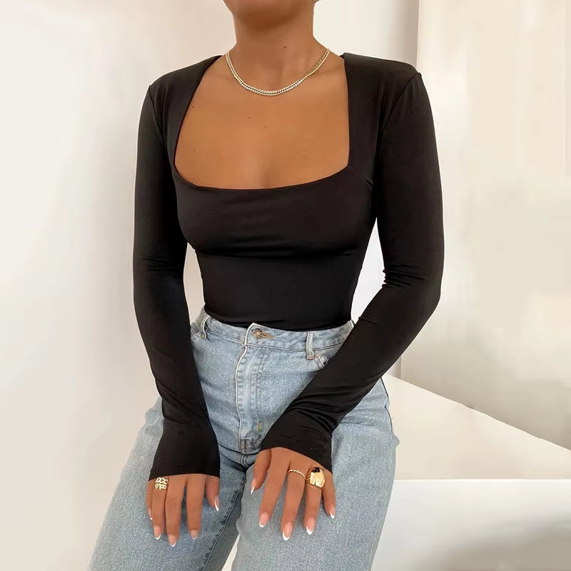 Bodysuit Long Sleeves Overalls for Women Bodycon Square Neck Female Basic Black Overalls Tops 2024 Body Streetwear Fashion Sexy